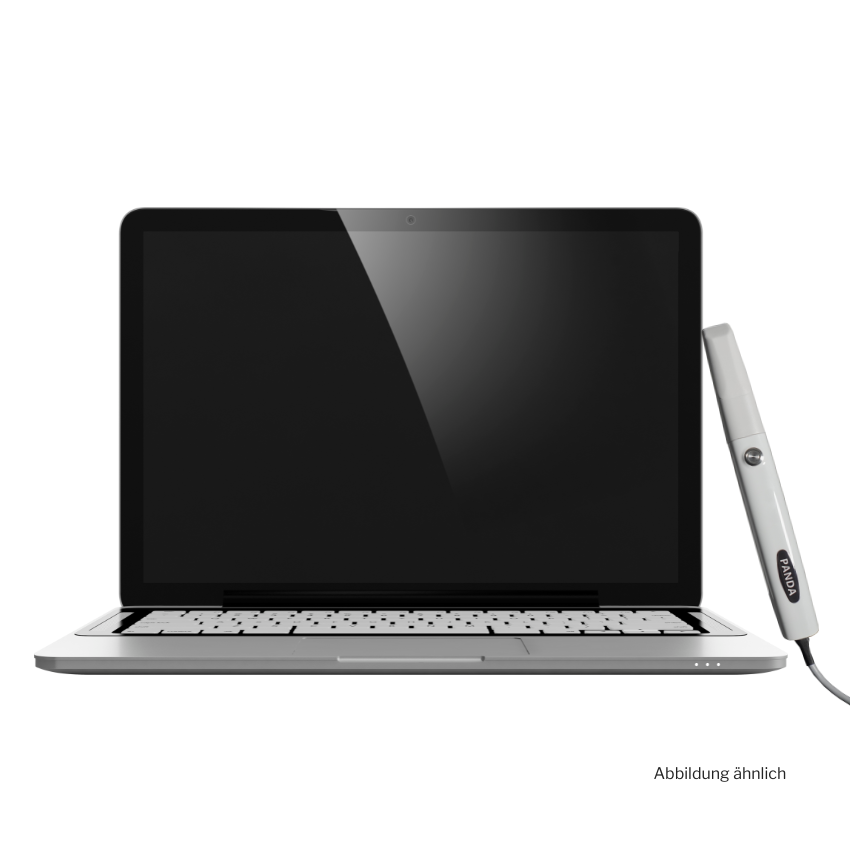 Panda Scanner Smart mit Laptop, schnelles, komfortables 3D Scannen; präzises 3D-Modell des Mundinnenraums der Patienten. geeignet für Aligner-Behandlungen; Einfache, intuitive Software, Größe 221x27x25mm, Gewicht 138g, Breite des Scanfelds: 18x16mm, Scantiefe: 0-20mm, 6 auswechselbare, autoklavierbare Aufsätze, Scan-Dauer 1 Minute, Scantechnologie: Strukturiertes Licht + KI-basierte Software, Präzision des Scans, Genauigkeit, Ausgabeformate: STL , PLY , USB 3.0-Anschluss, Plug and Play